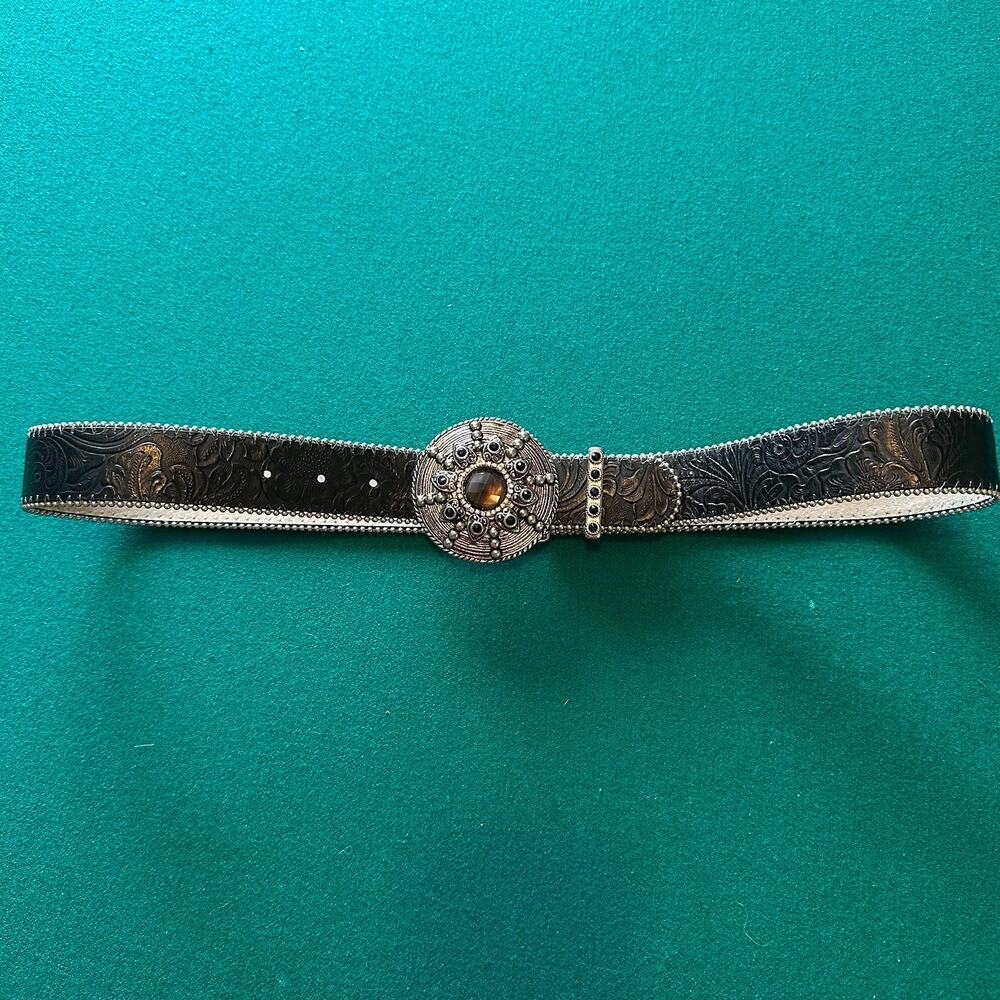 Leatherock 8900 Black Tooled Leather Belt XL38 Western Concho Buckle